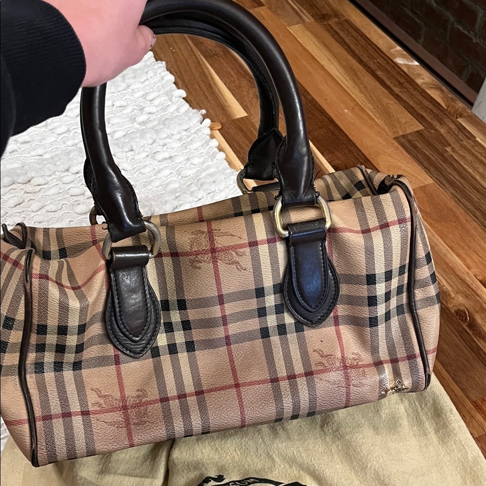 Burberry Beige and Black Plaid Satchel